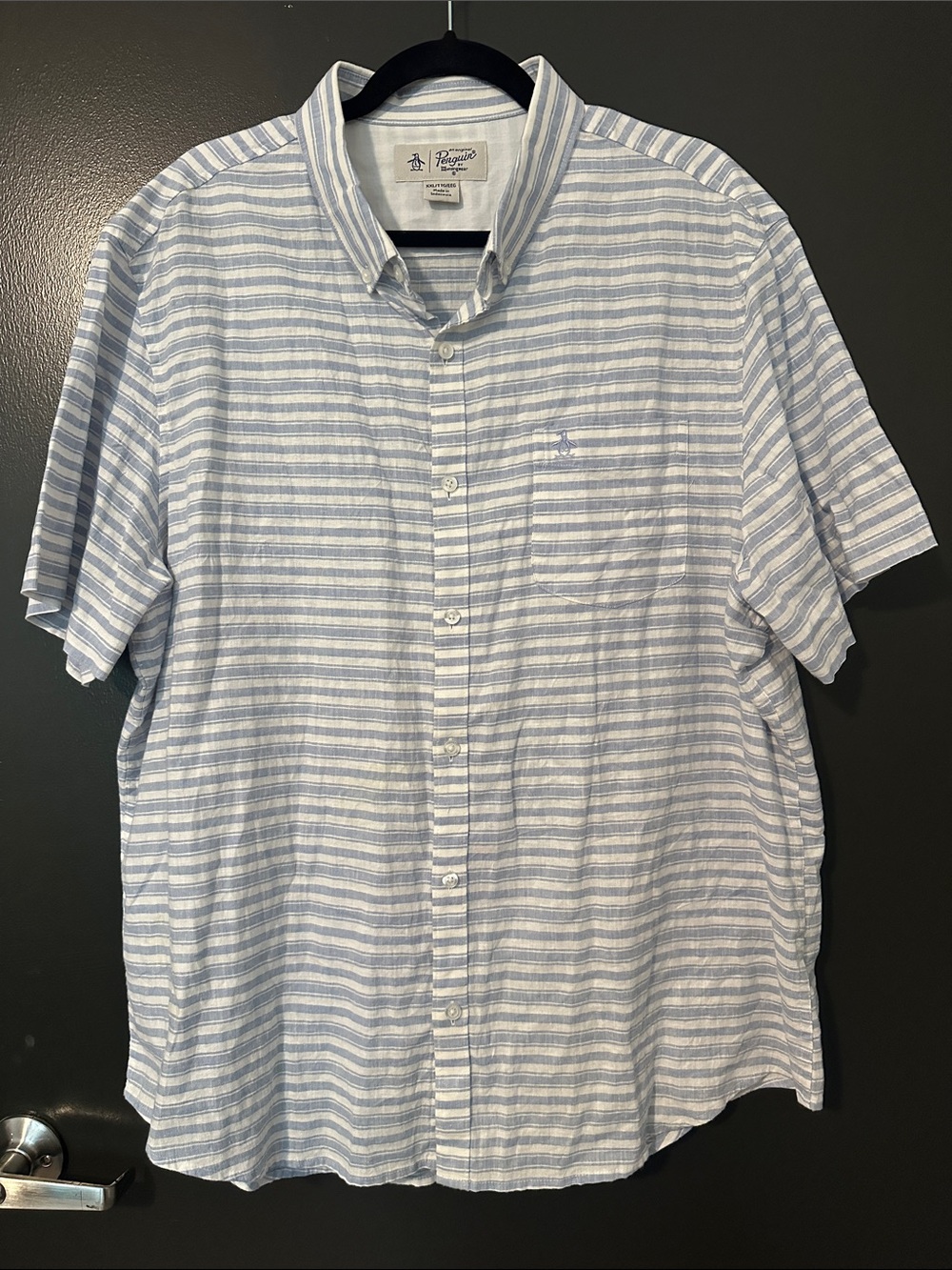 Tommy Bahama Light Blue and White Striped Short-Sleeve Button-Down Shirt